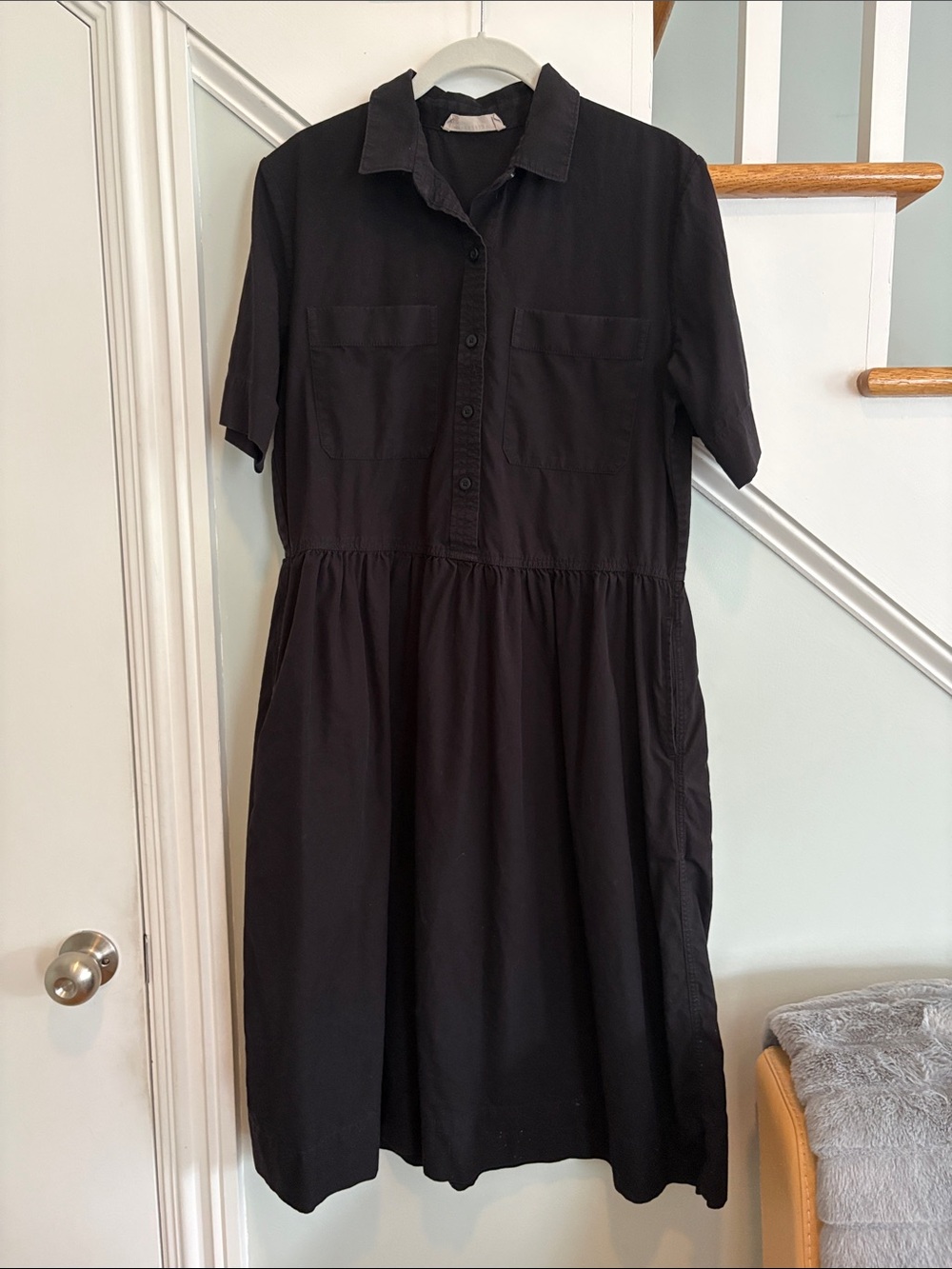 Everlane Black Short-Sleeve Collared Midi Dress